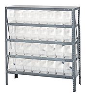 QUANTUM STORAGE 1239-201CL Shelving Unit, 5 Shelves, 32 Bins, Transparent, 39 " X 12 " X 36 "