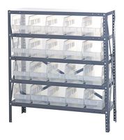 QUANTUM STORAGE 1239-202CL Unidad de Estantería, 5 Estantes, 20 Contenedores, Transparente, 39 " X 12 " X 36 "