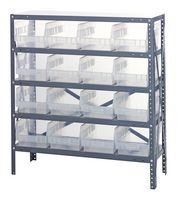 QUANTUM STORAGE 1239-207CL Unidad de Estantería, 5 Estantes, 16 Contenedores, Transparente, 39 " X 12 " X 36 "