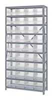 QUANTUM STORAGE 1275-207CL Unidad de Estantería, 10 Estantes, 36 Contenedores, Transparente, 75 " X 12 " X 36 "