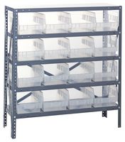 QUANTUM STORAGE 1839-208CL Unidad de Estantería, 5 Estantes, 16 Contenedores, Transparente, 39 " X 18 " X 36 "