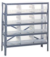 QUANTUM STORAGE 1839-210CL Unidad de Estantería, 5 Estantes, 12 Contenedores, Transparente, 39 " X 18 " X 36 "