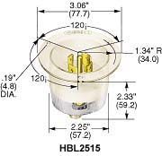 HUBBELL WIRING DEVICES HBL2525 Conector de Entrada de Potencia, Power Entry, 20 A, Blanco, Nylon (Poliamida), 480 V