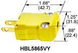 HUBBELL WIRING DEVICES HBL5866VY Power Entry Connector, Power Entry, 15 A, Yellow, Nylon (Polyamide) Body, 125 V