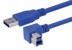 L-COM CA3A-90RB-1M Cable USB, USB Tipo A Macho, USB Tipo B Macho, 1 m, 3.3 ft, USB 3.0, Azul