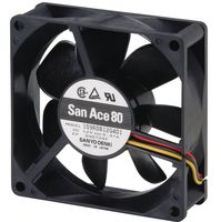 SANYO DENKI 109R0824S4011 Ventilador axial de CD, 24 V, Cuadrado, 80 mm, 25 mm, Rodamiento de bolas, 42.4 CFM