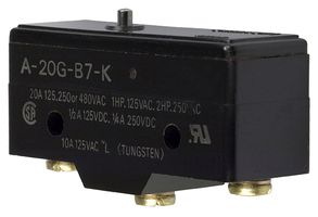 OMRON INDUSTRIAL AUTOMATION A-20G-B Microswitch, Snap Action, Pin Plunger, SPDT, Screw, 20 A, 250 V