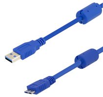L-COM U3A00010-075M Cable USB, C/ Ferrita, USB Tipo A Macho, Micro USB Tipo B Macho, 750 mm, 2.46 ft, USB 3.0, Azul