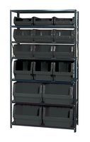 QUANTUM STORAGE MSU-16-MIXBK Shelving Unit, 7 Shelves, 16 Bins, Black, 75 " X 18 " X 42 "