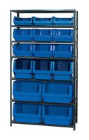 QUANTUM STORAGE MSU-16-MIXBL Shelving Unit, 7 Shelves, 16 Bins, Blue, 75 " X 18 " X 42 "