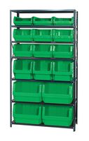 QUANTUM STORAGE MSU-16-MIXGN Shelving Unit, 7 Shelves, 16 Bins, Green, 75 " X 18 " X 42 "