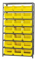 QUANTUM STORAGE MSU-532YL Shelving Unit, 8 Shelves, 21 Bins, Yellow, 75 " X 18 " X 42 "