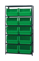 QUANTUM STORAGE MSU-543GN Shelving Unit, 6 Shelves, 10 Bins, Green, 75 " X 18 " X 42 "
