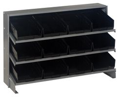 QUANTUM STORAGE QPRHA-107BK Unidad de Estantería, 3 Estantes, 12 Contenedores, Negro, 23 " X 12.5 " X 36 "