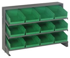 QUANTUM STORAGE QPRHA-107GN Unidad de Estantería, 3 Estantes, 12 Contenedores, Verde, 23 " X 12.5 " X 36 "