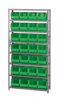 QUANTUM STORAGE QSBU-239GN Shelving Unit, 8 Shelves, 28 Bins, Green, 75 " X 12 " X 36 "
