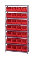 QUANTUM STORAGE QSBU-240RD Shelving Unit, Open, Steel, 8 Shelves, 28 Bins, Red, 75 " x 12 " x 36 ", 400 lb Load