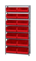 QUANTUM STORAGE QSBU-255RD Shelving Unit, 8 Shelves, 21 Bins, Red, 75 " X 18 " X 36 "