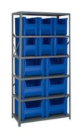 QUANTUM STORAGE QSBU-700BL Shelving Unit, 6 Shelves, 10 Bins, Blue, 75 " X 18 " X 42 "