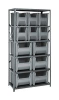 QUANTUM STORAGE QSBU-600GY Shelving Unit, 6 Shelves, 15 Bins, Grey, 75 " X 18 " X 36 "