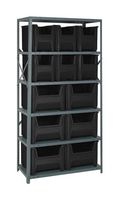 QUANTUM STORAGE QSBU-700BK Shelving Unit, 6 Shelves, 10 Bins, Black, 75 " X 18 " X 42 "