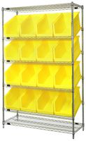 QUANTUM STORAGE WRSL6-74-1848-260YL Shelving Unit, 6 Shelves, 16 Bins, Yellow, 74 " X 18 " X 48 "