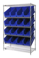 QUANTUM STORAGE WRSL6-74-2448-953BL Shelving Unit, 6 Shelves, 16 Bins, Blue, 74 " X 24 " X 48 "