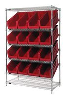 QUANTUM STORAGE WRSL6-74-2448-953RD Shelving Unit, 6 Shelves, 16 Bins, Red, 74 " X 24 " X 48 "