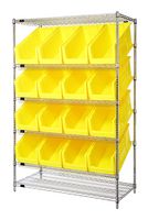QUANTUM STORAGE WRSL6-74-2448-953YL Shelving Unit, 6 Shelves, 16 Bins, Yellow, 74 " X 24 " X 48 "