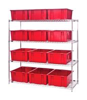 QUANTUM STORAGE WR4-12225RD Unidad de Estantería, 4 Estantes, 12 Contenedores, Rojo, 63 " X 24 " X 66 "