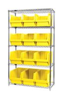 QUANTUM STORAGE WR5-533YL Shelving Unit, 5 Shelves, 12 Bins, Yellow, 74 " X 18 " X 42 "