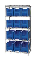 QUANTUM STORAGE WR5-600BL Shelving Unit, 5 Shelves, 12 Bins, Blue, 74 " X 18 " X 36 "