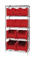 QUANTUM STORAGE WR5-600800RD Shelving Unit, 5 Shelves, 10 Bins, Red, 74 " X 18 " X 36 "