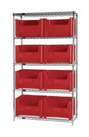 QUANTUM STORAGE WR5-700RD Shelving Unit, 5 Shelves, 8 Bins, Red, 74 " X 18 " X 42 "