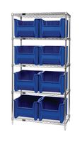 QUANTUM STORAGE WR5-800BL Shelving Unit, 5 Shelves, 8 Bins, Blue, 74 " X 18 " X 36 "