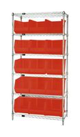 QUANTUM STORAGE WR6-260RD Shelving Unit, 6 Shelves, 15 Bins, Red, 74 " X 18 " X 36 "