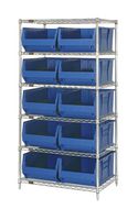 QUANTUM STORAGE WR6-974BL Shelving Unit, 6 Shelves, 10 Bins, Blue, 74 " X 30 " X 36 "