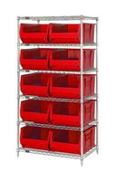 QUANTUM STORAGE WR6-974RD Shelving Unit, 6 Shelves, 10 Bins, Red, 74 " X 30 " X 36 "