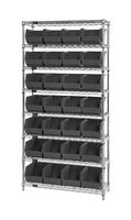 QUANTUM STORAGE WR8-240BK Shelving Unit, 8 Shelves, 28 Bins, Black, 74 " X 14 " X 36 "