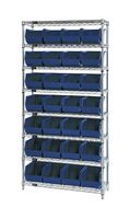 QUANTUM STORAGE WR8-240BL Shelving Unit, 8 Shelves, 28 Bins, Blue, 74 " X 14 " X 36 "