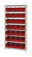 QUANTUM STORAGE WR8-240RD Shelving Unit, 8 Shelves, 28 Bins, Red, 74 " X 14 " X 36 "