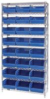 QUANTUM STORAGE WR9-210BL Shelving Unit, 9 Shelves, 24 Bins, Blue, 74 " X 18 " X 36 "