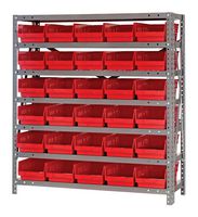 QUANTUM STORAGE 1239-102RD Shelving Unit, 7 Shelves, 30 Bins, Red, 39 " X 12 " X 36 "