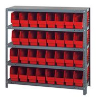 QUANTUM STORAGE 1239-201RD Shelving Unit, 5 Shelves, 32 Bins, Red, 39 " X 12 " X 36 "