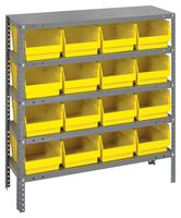 QUANTUM STORAGE 1239-207YL Shelving Unit, 5 Shelves, 16 Bins, Yellow, 39 " X 12 " X 36 "