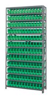 QUANTUM STORAGE 1275-100GN Shelving Unit, 13 Shelves, 144 Bins, Green, 75 " X 12 " X 36 "