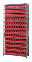 QUANTUM STORAGE 1275-100RD Shelving Unit, 13 Shelves, 144 Bins, Red, 75 " X 12 " X 36 "