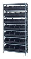 QUANTUM STORAGE 1275-423BK Shelving Unit, 8 Shelves, 28 Bins, Black, 75 " X 12 " X 36 "