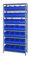 QUANTUM STORAGE 1275-423BL Shelving Unit, 8 Shelves, 28 Bins, Blue, 75 " X 12 " X 36 "