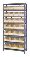 QUANTUM STORAGE 1275-423IV Shelving Unit, 8 Shelves, 28 Bins, Ivory, 75 " X 12 " X 36 "